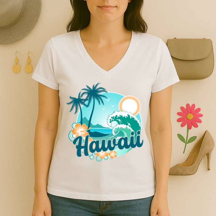 Hawaii Tropical Beach Palm Trees Women's V-Neck T-Shirt
