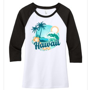 Hawaii Tropical Beach Palm Trees Women's Tri-Blend 3/4-Sleeve Raglan Shirt