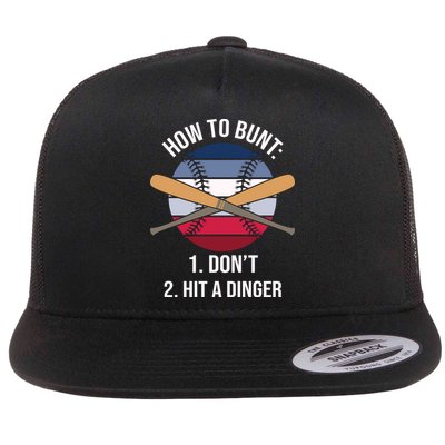 How To Bunt, Hit A Dinger Funny Baseball Gift For Player Sport Team Flat Bill Trucker Hat