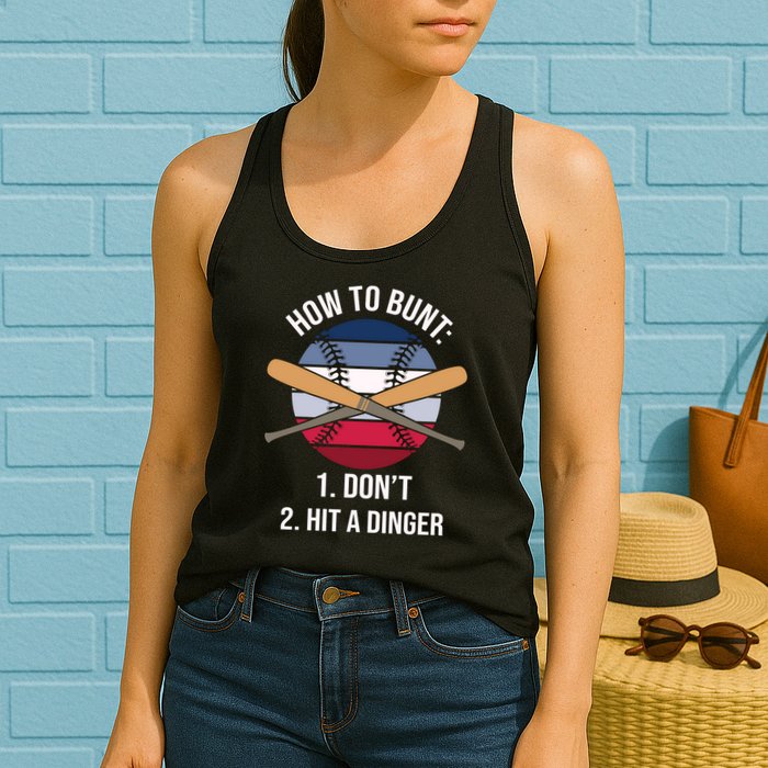 How To Bunt, Hit A Dinger Funny Baseball Gift For Player Sport Team Womens Tank Top