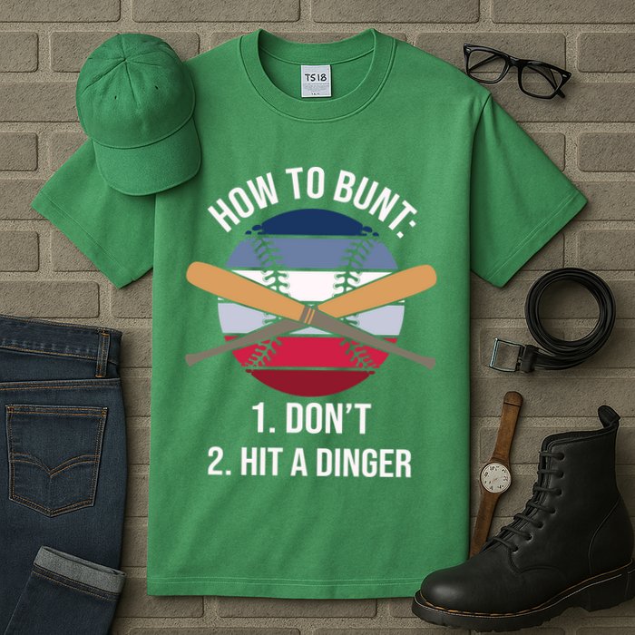 How To Bunt, Hit A Dinger Funny Baseball Gift For Player Sport Team Tall T-Shirt