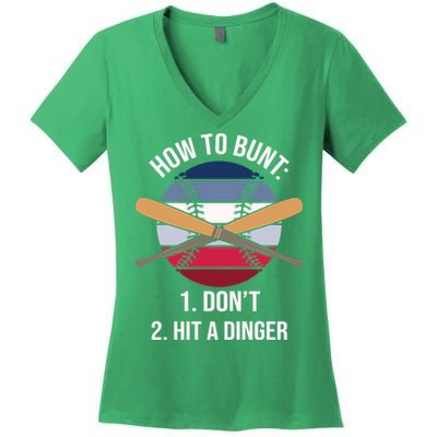 How To Bunt, Hit A Dinger Funny Baseball Gift For Player Sport Team Women's V-Neck T-Shirt