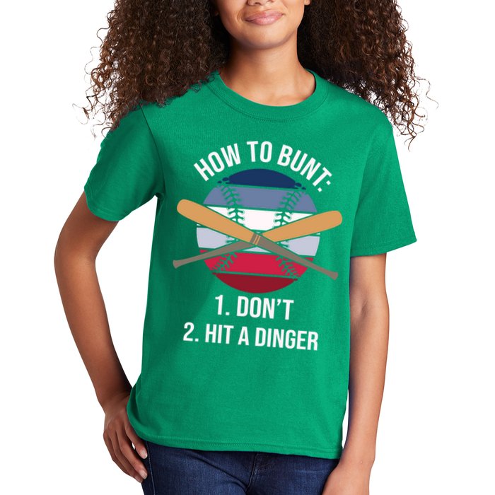 How To Bunt, Hit A Dinger Funny Baseball Gift For Player Sport Team Kids T-Shirt