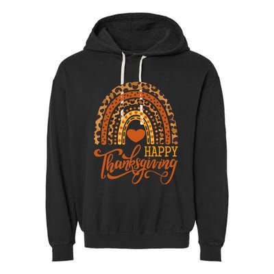 Happy Thanksgiving Boho Rainbow Leopard Fall Autumn Garment-Dyed Fleece Hoodie