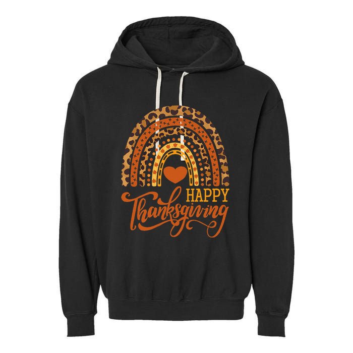 Happy Thanksgiving Boho Rainbow Leopard Fall Autumn Garment-Dyed Fleece Hoodie
