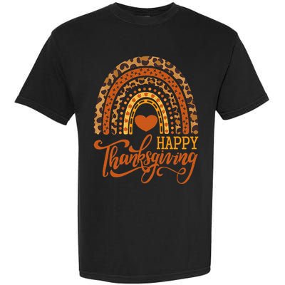 Happy Thanksgiving Boho Rainbow Leopard Fall Autumn Garment-Dyed Heavyweight T-Shirt
