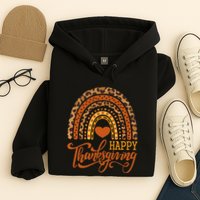 Happy Thanksgiving Boho Rainbow Leopard Fall Autumn Hoodie