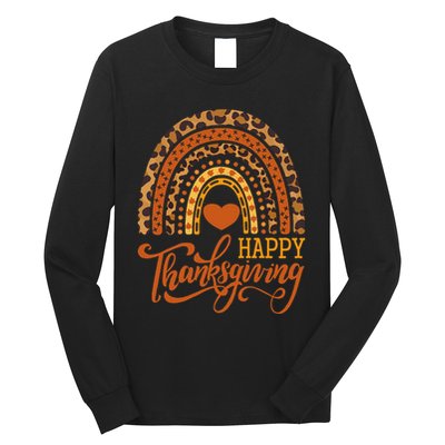 Happy Thanksgiving Boho Rainbow Leopard Fall Autumn Long Sleeve Shirt