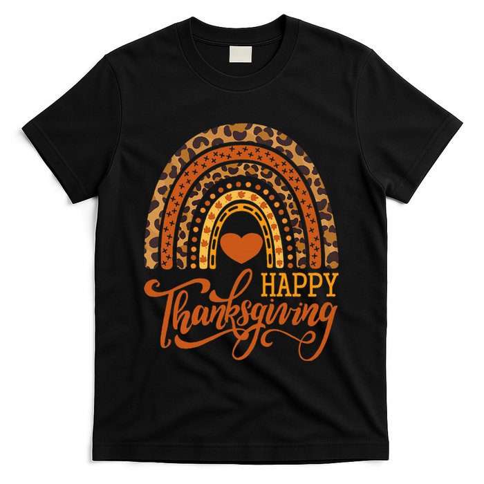 Happy Thanksgiving Boho Rainbow Leopard Fall Autumn T-Shirt