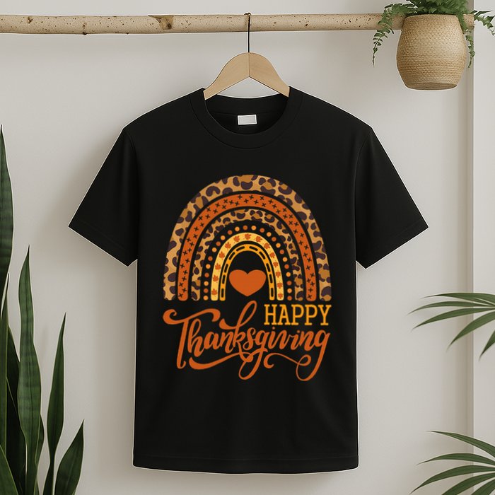 Happy Thanksgiving Boho Rainbow Leopard Fall Autumn T-Shirt