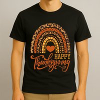 Happy Thanksgiving Boho Rainbow Leopard Fall Autumn T-Shirt