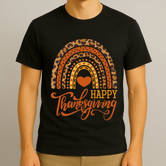 Happy Thanksgiving Boho Rainbow Leopard Fall Autumn T-Shirt