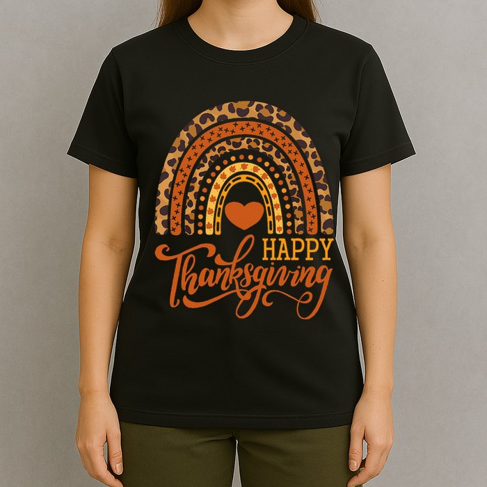 Happy Thanksgiving Boho Rainbow Leopard Fall Autumn T-Shirt