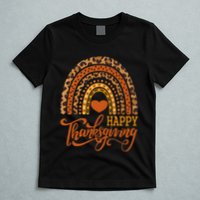 Happy Thanksgiving Boho Rainbow Leopard Fall Autumn T-Shirt