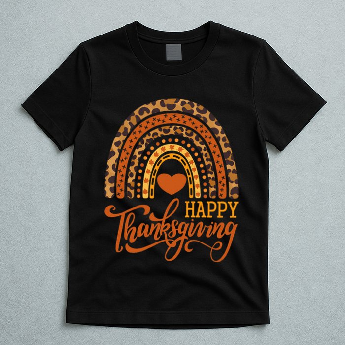 Happy Thanksgiving Boho Rainbow Leopard Fall Autumn T-Shirt