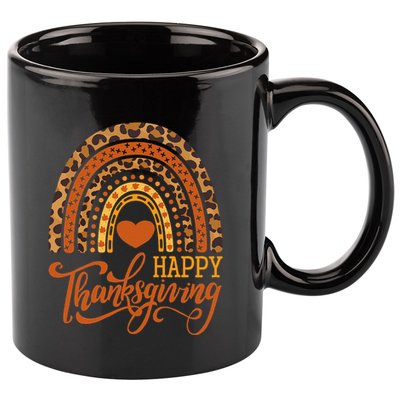 Happy Thanksgiving Boho Rainbow Leopard Fall Autumn 11oz C Handle Ceramic Mug
