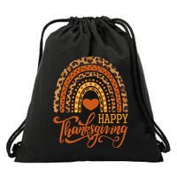 Happy Thanksgiving Boho Rainbow Leopard Fall Autumn Drawstring Bag