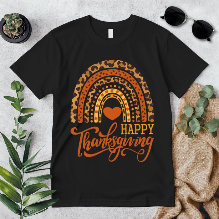 Happy Thanksgiving Boho Rainbow Leopard Fall Autumn Premium T-Shirt
