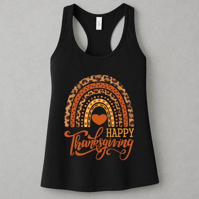 Happy Thanksgiving Boho Rainbow Leopard Fall Autumn Womens Tank Top