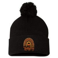Happy Thanksgiving Boho Rainbow Leopard Fall Autumn Pom Pom 12in Knit Beanie