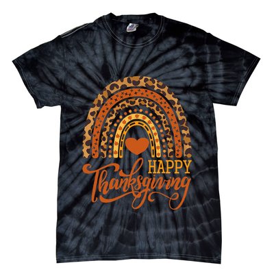 Happy Thanksgiving Boho Rainbow Leopard Fall Autumn Tie-Dye T-Shirt