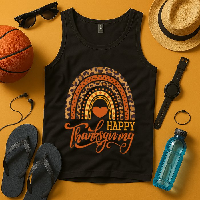 Happy Thanksgiving Boho Rainbow Leopard Fall Autumn Tank Top