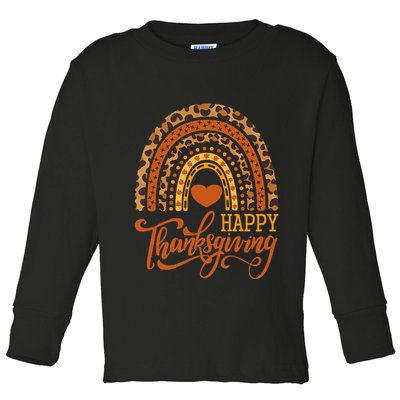 Happy Thanksgiving Boho Rainbow Leopard Fall Autumn Toddler Long Sleeve Shirt