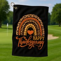 Happy Thanksgiving Boho Rainbow Leopard Fall Autumn Golf Towel