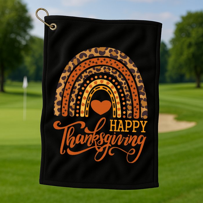 Happy Thanksgiving Boho Rainbow Leopard Fall Autumn Golf Towel