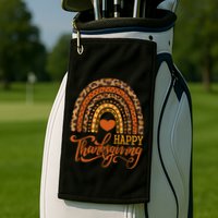 Happy Thanksgiving Boho Rainbow Leopard Fall Autumn Golf Towel
