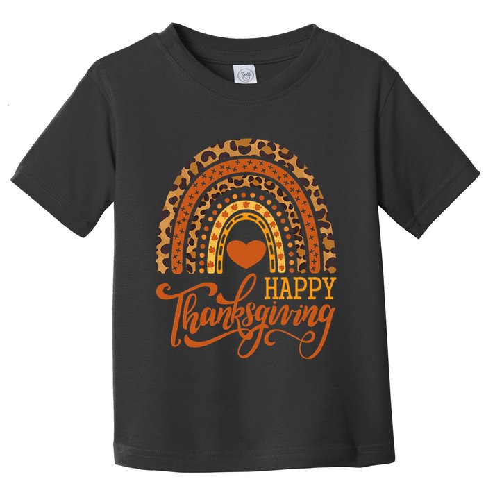 Happy Thanksgiving Boho Rainbow Leopard Fall Autumn Toddler T-Shirt