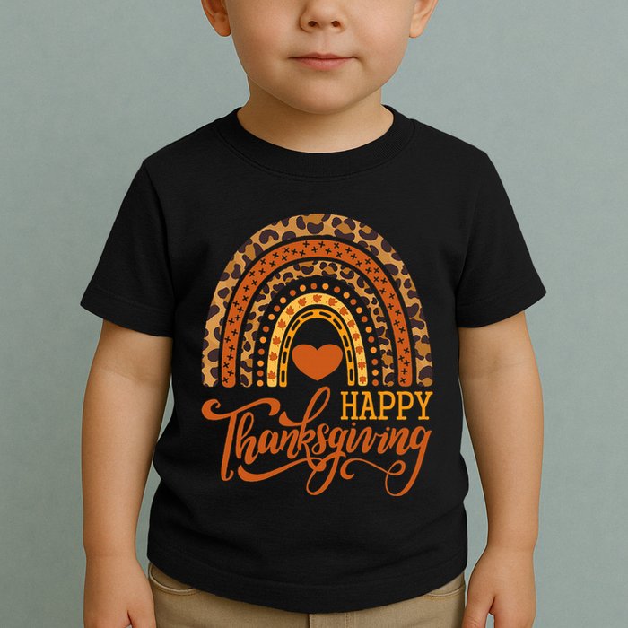 Happy Thanksgiving Boho Rainbow Leopard Fall Autumn Toddler T-Shirt