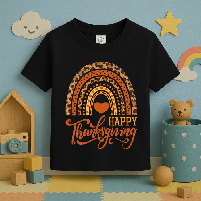 Happy Thanksgiving Boho Rainbow Leopard Fall Autumn Toddler T-Shirt
