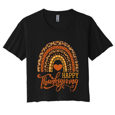 Happy Thanksgiving Boho Rainbow Leopard Fall Autumn Crop Top