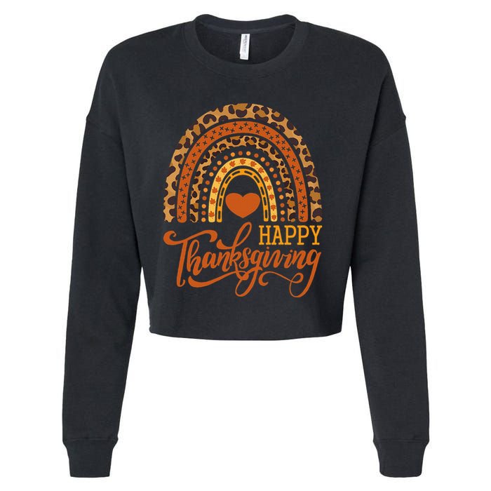 Happy Thanksgiving Boho Rainbow Leopard Fall Autumn Cropped Pullover Crew