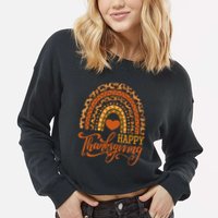 Happy Thanksgiving Boho Rainbow Leopard Fall Autumn Cropped Pullover Crew