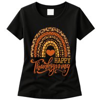 Happy Thanksgiving Boho Rainbow Leopard Fall Autumn Womens T-Shirt