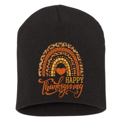 Happy Thanksgiving Boho Rainbow Leopard Fall Autumn Short Acrylic Beanie