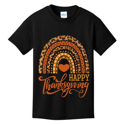 Happy Thanksgiving Boho Rainbow Leopard Fall Autumn Kids T-Shirt