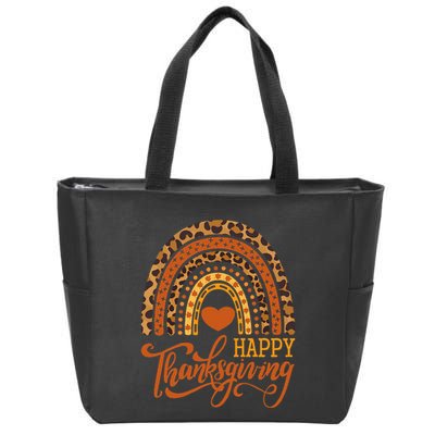 Happy Thanksgiving Boho Rainbow Leopard Fall Autumn Zip Tote Bag