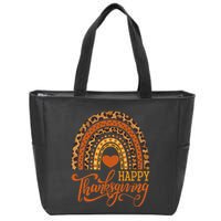 Happy Thanksgiving Boho Rainbow Leopard Fall Autumn Zip Tote Bag