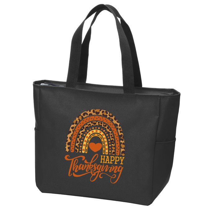 Happy Thanksgiving Boho Rainbow Leopard Fall Autumn Zip Tote Bag