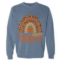 Happy Thanksgiving Boho Rainbow Leopard Fall Autumn Garment-Dyed Sweatshirt