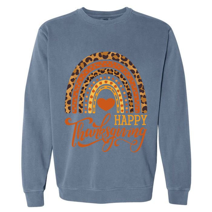 Happy Thanksgiving Boho Rainbow Leopard Fall Autumn Garment-Dyed Sweatshirt