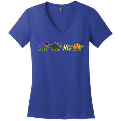 Halloween Turtle Costume Witch Vampire Mummy Pumpkin Jack Gift Women's V-Neck T-Shirt