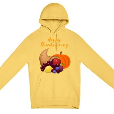 Happy Thanksgiving Cornucopia Design Premium Pullover Hoodie