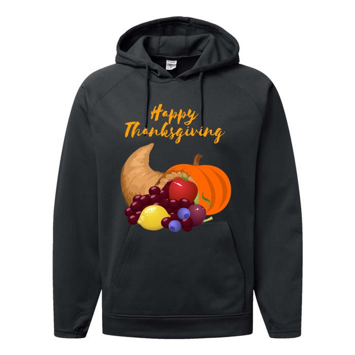 Happy Thanksgiving Cornucopia Design Performance Fleece Hoodie