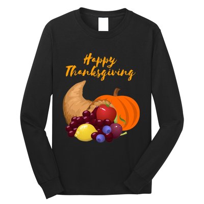 Happy Thanksgiving Cornucopia Design Long Sleeve Shirt