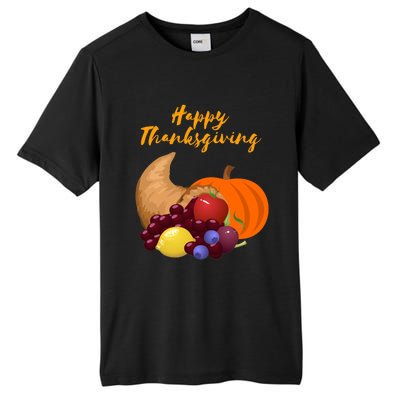 Happy Thanksgiving Cornucopia Design Tall Fusion ChromaSoft Performance T-Shirt