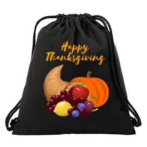 Happy Thanksgiving Cornucopia Design Drawstring Bag